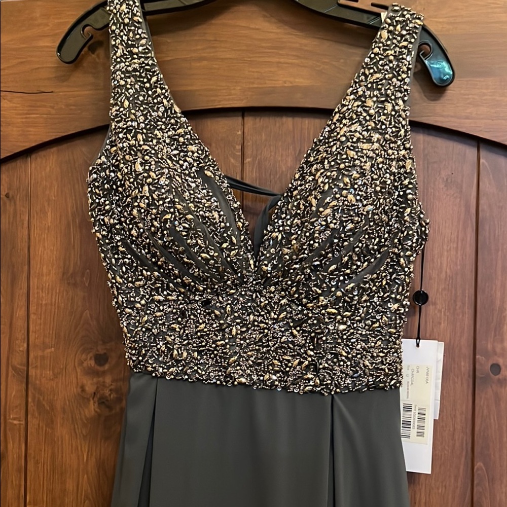 Jovani Silver Embellished Sequin Maxi Dress NWT
